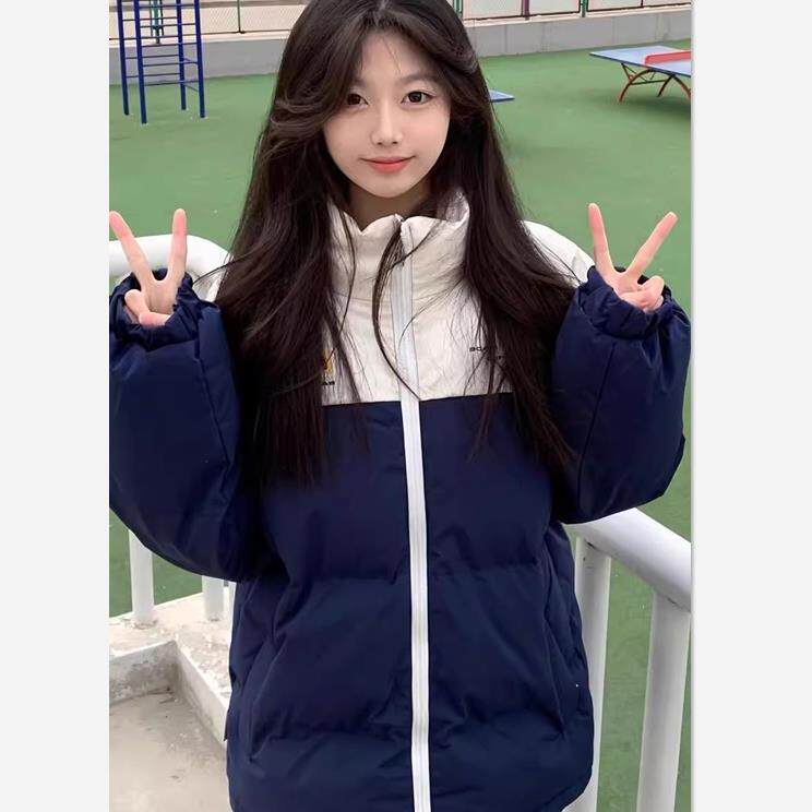 2025年新款冬棉衣学院风ins撞色棉服女国潮字母印花条纹保暖外套