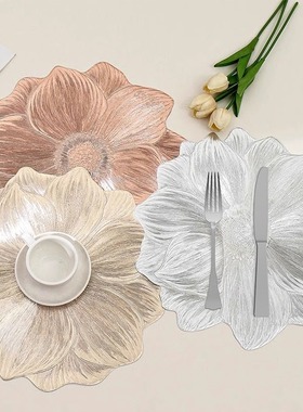 轻奢荷花防滑餐垫PVC隔热垫酒店家用西餐盘垫ins风桌垫碗垫装饰垫