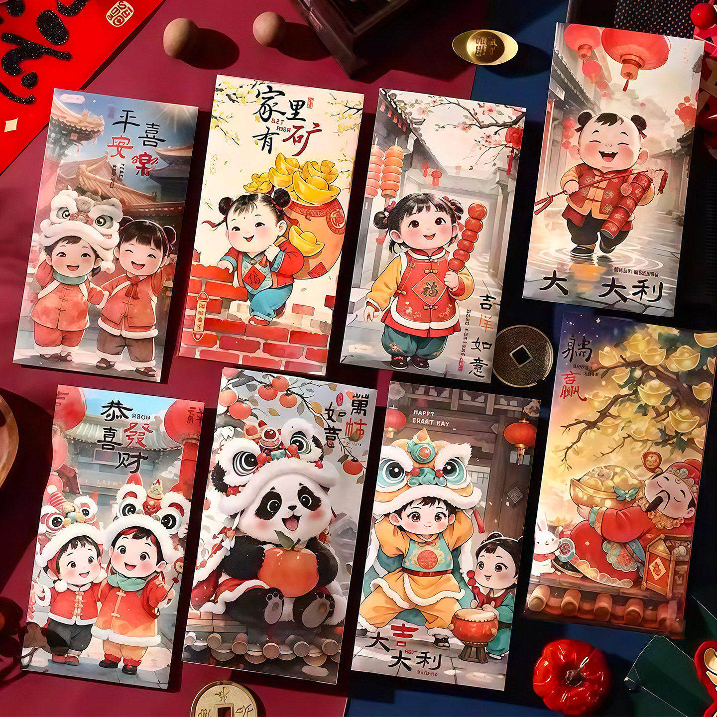 萌娃财神醒狮熊猫红包中式年画创意福娃精品利是封马年新春节压岁