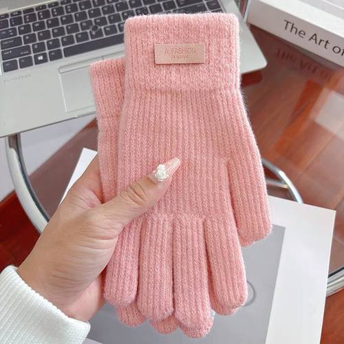 可触屏棉手套男士冬季保暖加绒加厚毛线针织骑行男女同款防寒手套