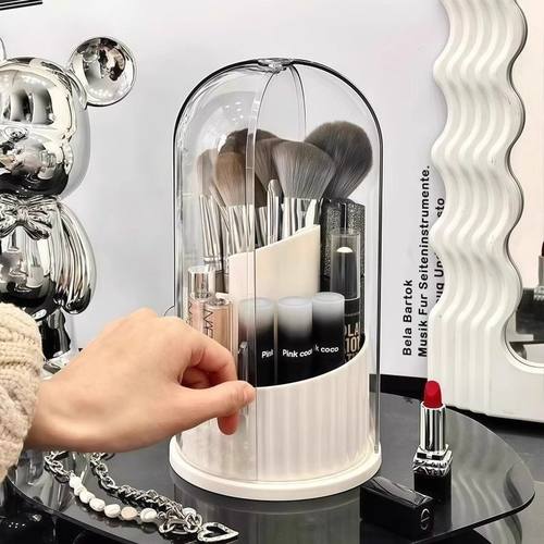 化妆刷收纳筒旋转防尘梳妆台化妆品收纳盒口红眼影置物架桌面笔筒