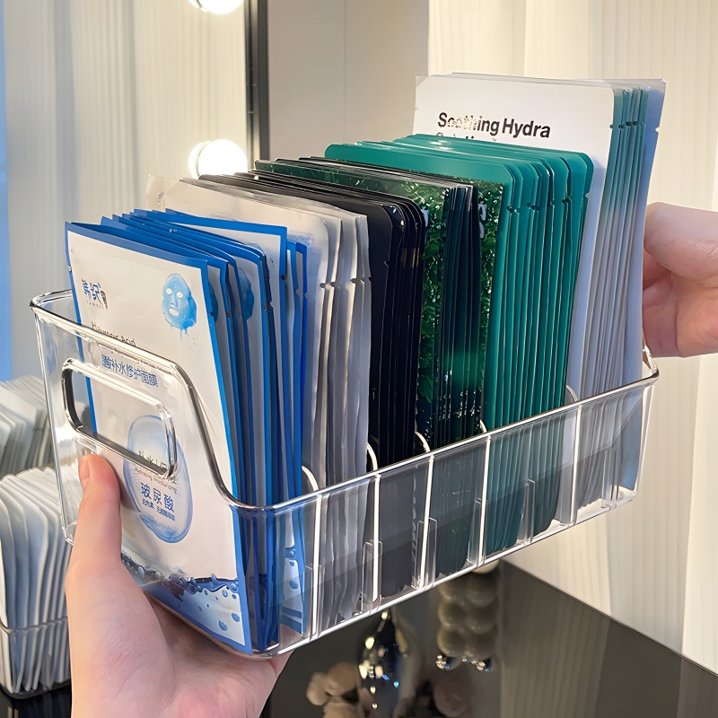 面膜收纳盒亚克力梳妆台透明分格盒桌面化妆品大容量护肤品置物架