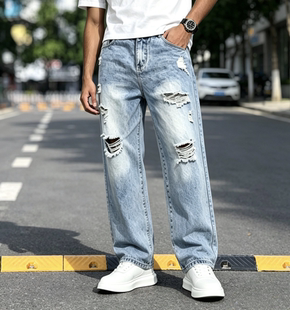 2026新款牛仔裤男款春秋款宽松直筒阔腿休闲长裤子男装黑色渐变