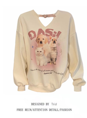 甜美卡通印花长袖卫衣女早秋新款大码设计感小众百搭宽松上衣ins