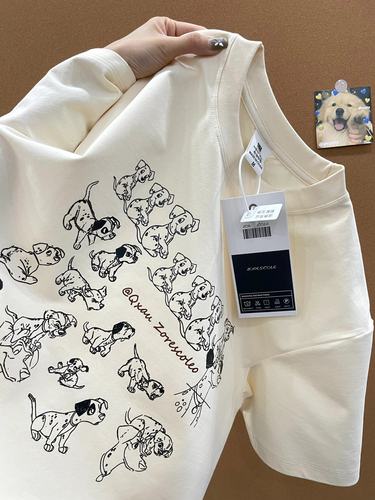 纯棉斑点狗印花短袖t恤女