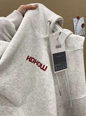 原创美式高街潮牌hiphop加绒加厚连帽卫衣女秋冬oversize慵懒外套