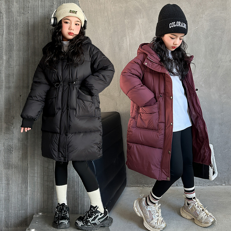 童装女童加厚羽绒棉棉衣2025秋冬新款中大童时髦中长款收腰棉袄潮