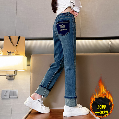 女童加绒牛仔铅笔裤秋冬