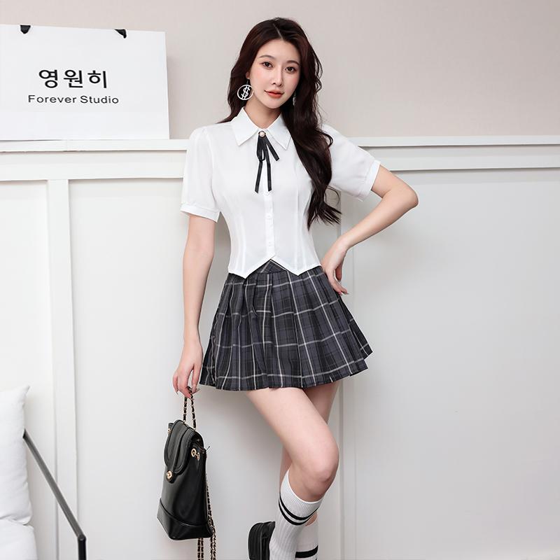 足疗店技师工作服显瘦衬衫百褶裙
