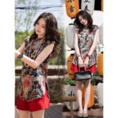 简约时尚 复古新中式 花纹上衣休闲短裤 好看国风时尚 2025夏季 两件套