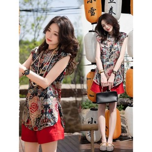 2025夏季 好看国风时尚 花纹上衣休闲短裤 复古新中式 两件套 简约时尚