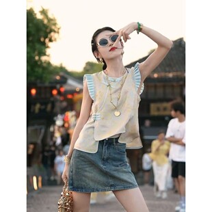 女小飞袖 显瘦衬衫 撞色上衣轻国风短款 2025新款 旗袍改良女装 新中式