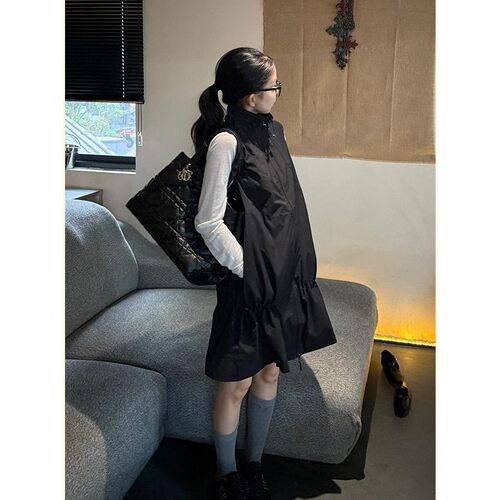 又酷又飒的穿搭韩系独特超好看黑色背心连衣裙叠穿t恤套装女秋季