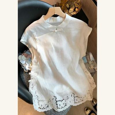 新中式国风上衣女2025新款爆款高级感时尚洋气巨好看白色亚麻背心