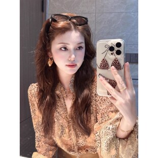 早秋法式独特精致小上衣气质高级感别致绝美超好看杏色豹纹衬衫女