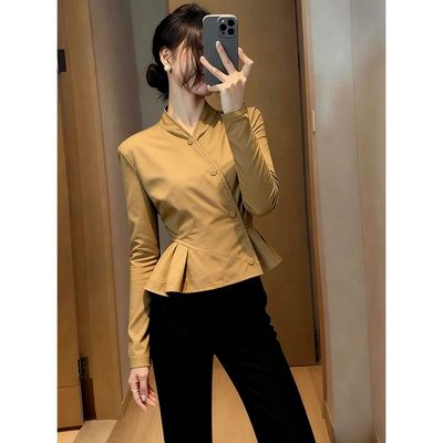 卡其色短款衬衫女2025秋小个子时髦洋气轻奢高级感巨好看收腰上衣