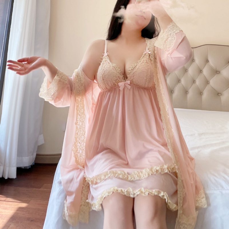 胖妹妹夏装新款大码女装宽松遮肚性感带胸垫吊带睡衣两件套连衣裙