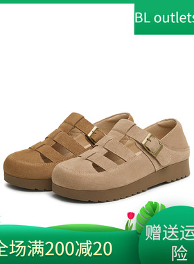 天美意25夏复古厚底镂空包头罗马凉鞋女外穿勃肯鞋凉鞋子KK026BK5