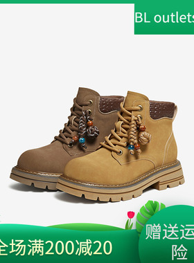 百思图2025冬季商场新款工装靴马丁靴踢不烂大黄靴女短靴D3720DD5