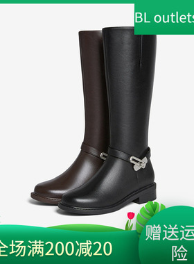 百思图2025冬季新款质感牛皮靴骑士靴通勤加绒高筒女长靴K5131DG5