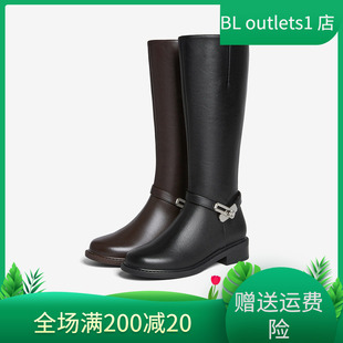 百思图2025冬季 质感牛皮靴骑士靴通勤加绒高筒女长靴K5131DG5 新款