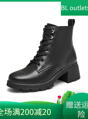 Tata他她休闲粗跟马丁靴女靴黑色通勤系带短靴2024冬新款7BU55DD4