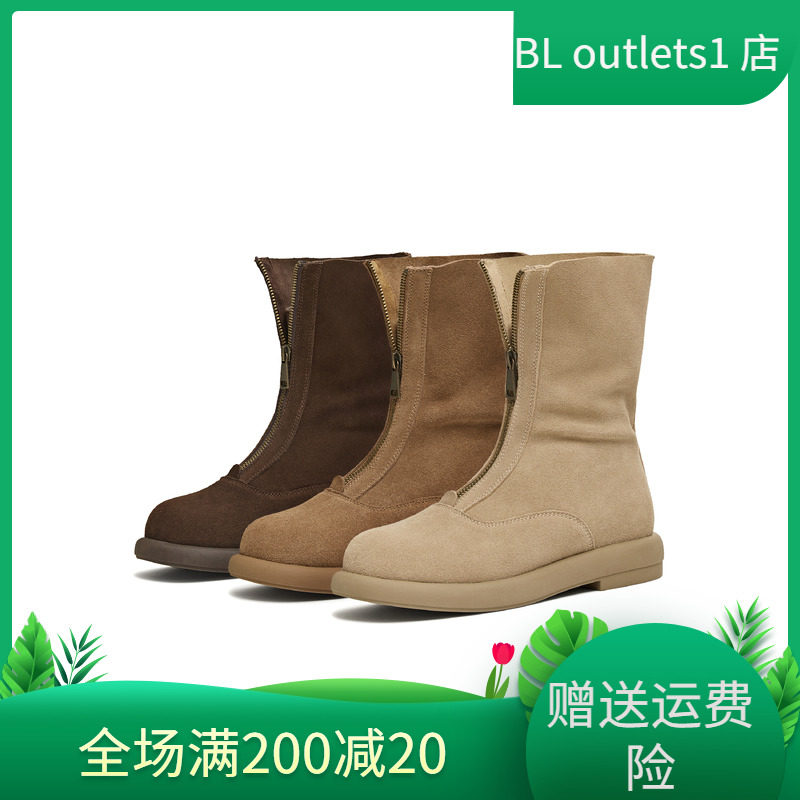 天美意前拉链复古厚底西部靴时装靴女休闲短靴2025冬新款KNZ23DZ5