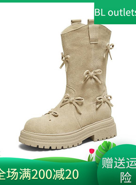 TATA他她复古靴子西部靴厚底堆堆靴休闲靴骑士靴中筒靴CHF01DS5