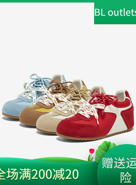 百思图25秋新款红色德训鞋内女厚底运动休闲鞋女鞋A6628CM5