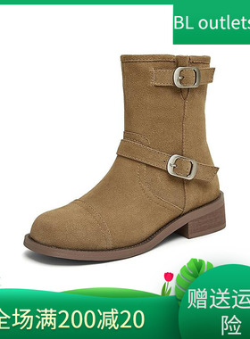 百思图2024冬季商场新款复古西部牛仔靴粗跟厚底堆堆靴女A7272DZ4