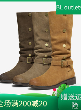 TATA他她长筒靴女款2025长靴棕色靴子加绒堆堆靴高筒靴CKL01DG5