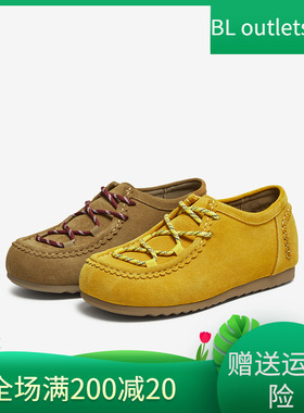 百思图2025秋季新款真皮黄色袋鼠鞋休闲通勤女平底单鞋UWK02CM5