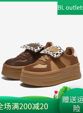 百思图2025春商场新款加绒保暖德训鞋松糕厚底女休闲鞋I7539AM5