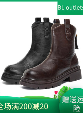 国内专柜正品2025冬款百丽弹力靴圆头厚底后拉链女短靴E5E1 E5E1D