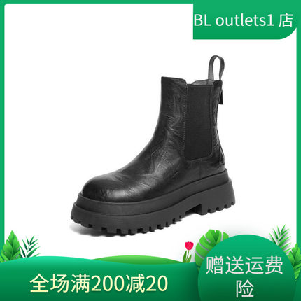 百丽女鞋子厚底切尔西靴冬款加绒保暖棉鞋烟筒短靴E7R1DDD5预