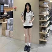 软糯糯短裤 T恤 显瘦女学生小众休闲三条杠短袖 套装 夏季 潮 掐腰修身