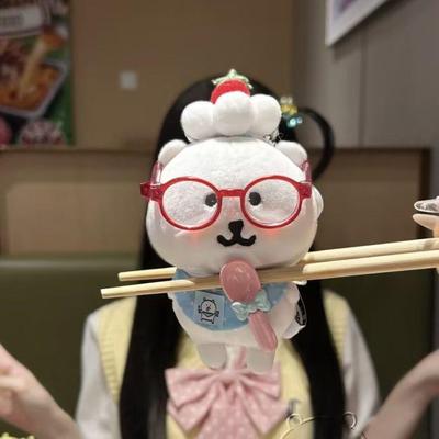 格子自嘲熊娃衣10cm围兜13厘米口水巾三角巾眼镜棉花娃娃衣服配饰