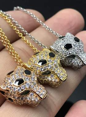 镶嵌满钻豹头项链V金男女款
