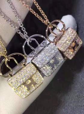 纯银镀18k玫瑰金手提包吊坠项链