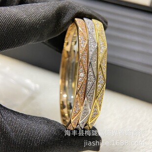 菱形手镯钻石V金镀18K玫瑰金菱格型手环玫瑰金可叠戴情人节礼物