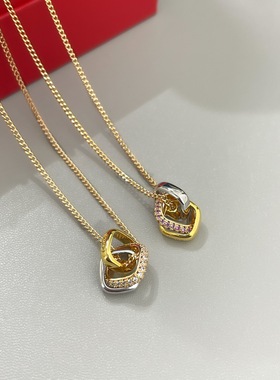 永不分离男女情侣同款三色三环项链V金镀18k金色情感环环相扣项链