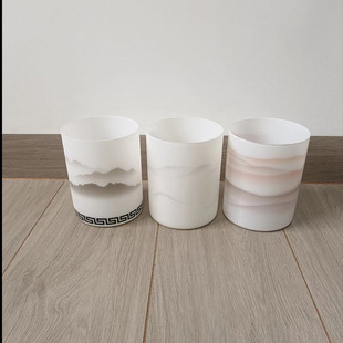 直筒玻璃磨砂灯罩新中式吊灯壁灯印花灯罩E27螺口创意时尚新款