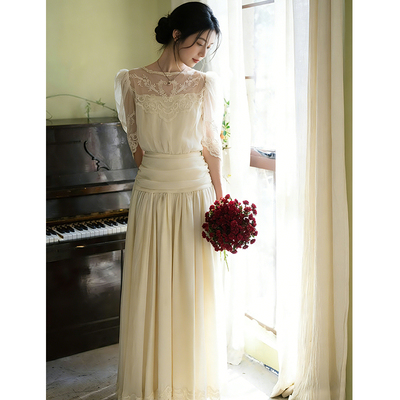 法式复古蕾丝显瘦新娘礼服裙