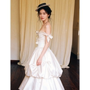 法式 复古高级感一字肩轻婚纱优雅气质礼服新娘订婚结婚收腰出门纱