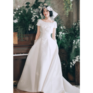 法式 复古高级质感出门纱小众气质长裙新娘敬酒服迎宾出门纱礼服裙