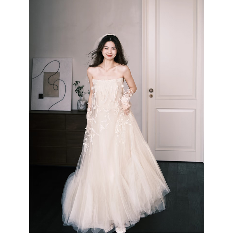 法式超仙绝美晨袍女新娘结婚新款迎宾出门纱订婚生日宴会礼服裙