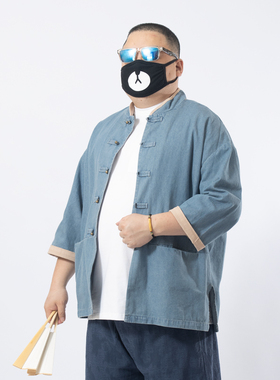 K叔2024夏季新中式铜盘扣衬衫个性宽松国潮立领休闲大码做旧夹克