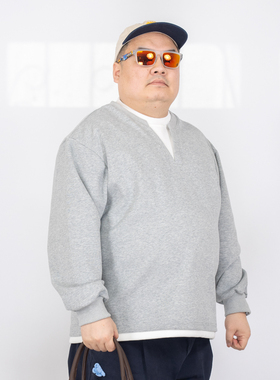 K叔 春季假两件V领卫衣男灰色休闲百搭长袖上衣简约风