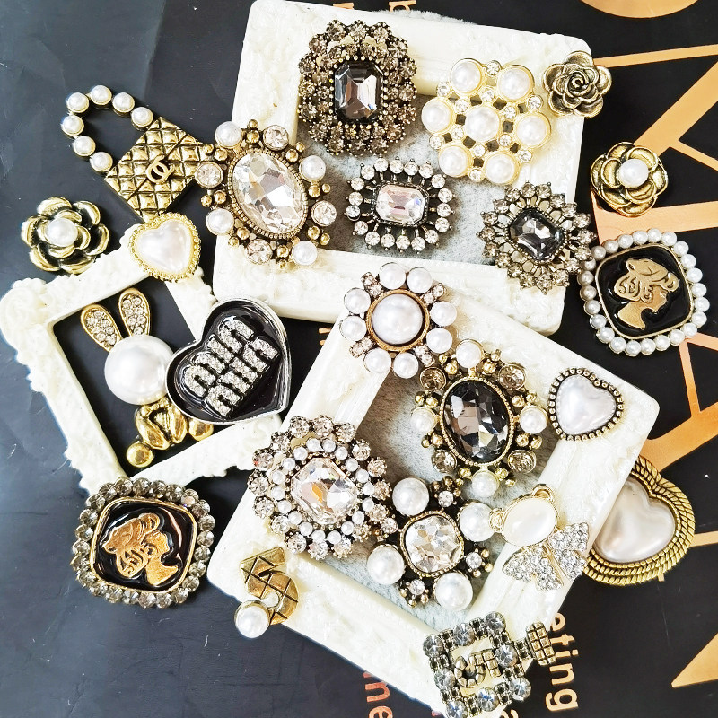 复古韩版ins网红发夹钻扣小香合金手工发饰diy材料饰品配件边夹子