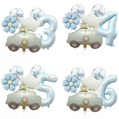 1-9数字气球套装 节日生日派对小汽车花朵云朵 PT